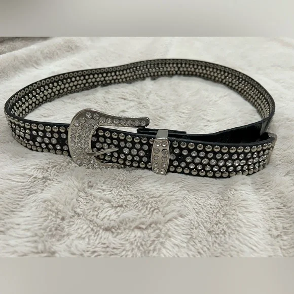 - Studded Black Belt with Silver Buckle - Picture 1 of 7